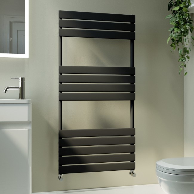 Riace Midnight Black Vertical Flat Towel Radiator 1200x600mm Single Panel 2034 BTU