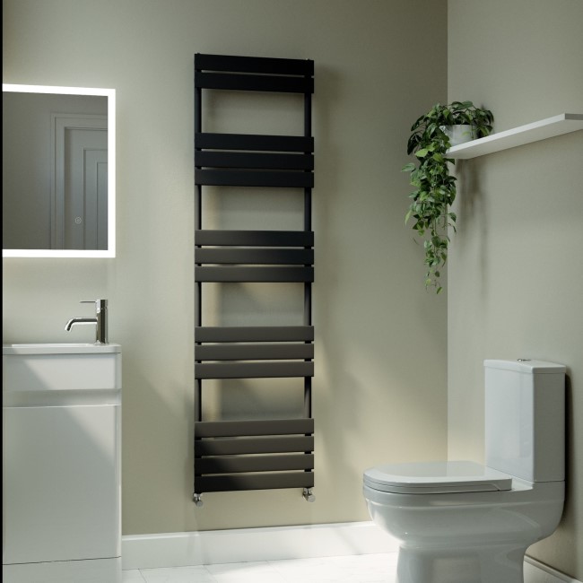 Riace Midnight Black Vertical Flat Towel Radiator 1600x450mm Single Panel 2171 BTU