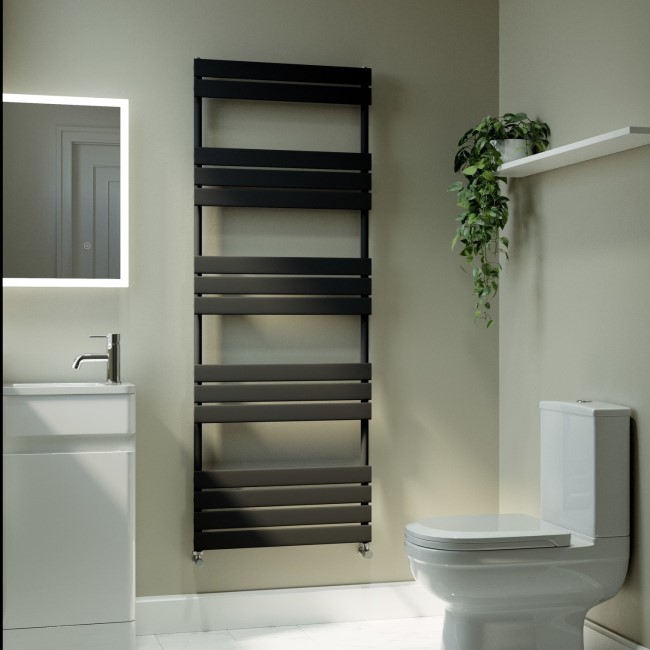 Riace Midnight Black Vertical Flat Towel Radiator 1600x600mm Single Panel 2742 BTU