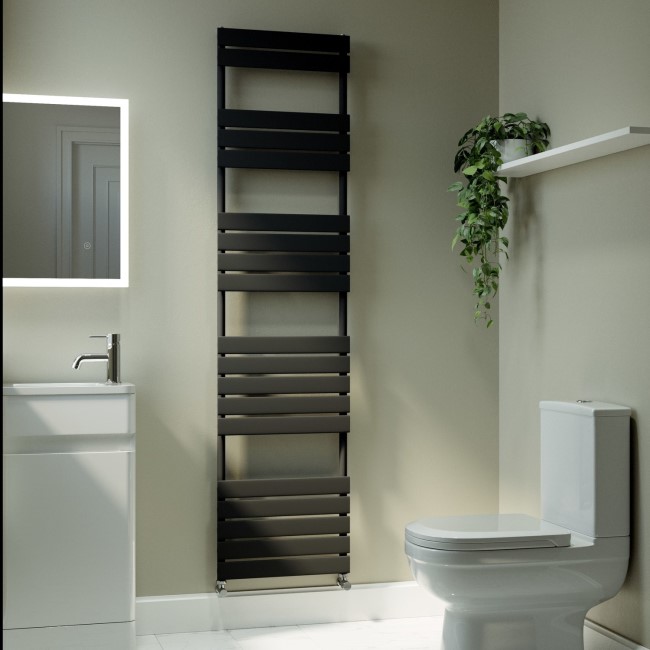 Riace Midnight Black Vertical Flat Towel Radiator 1800x450mm Single Panel 2471 BTU