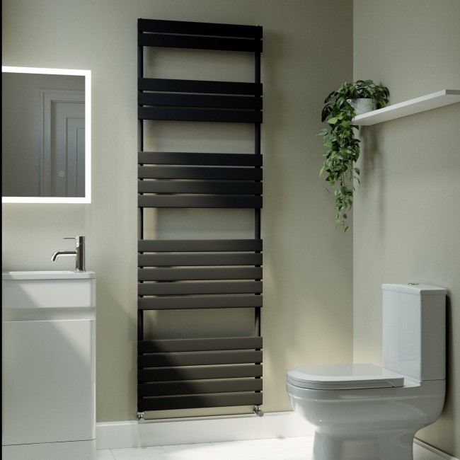 Riace Midnight Black Vertical Flat Towel Radiator 1800x600mm Single Panel 3135 BTU