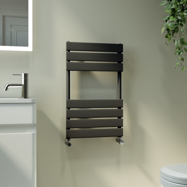 Riace Midnight Black Vertical Flat Towel Radiator 650x400mm Single Panel 870 BTU