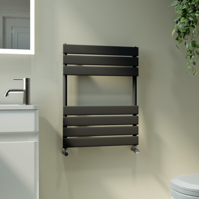 Riace Midnight Black Vertical Flat Towel Radiator 650x500mm Single Panel 1018 BTU