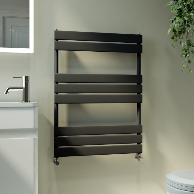 Riace Midnight Black Vertical Flat Towel Rail Radiator 800x600mm Single Panel 1406 BTU