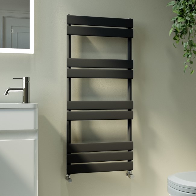 Riace Midnight Black Vertical Flat Towel Rail Radiator 1000x450mm Single Panel 1365 BTU