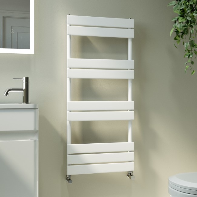 Riace White Vertical Flat Towel Rail Radiator 1000x450mm Single Panel 1365 BTU