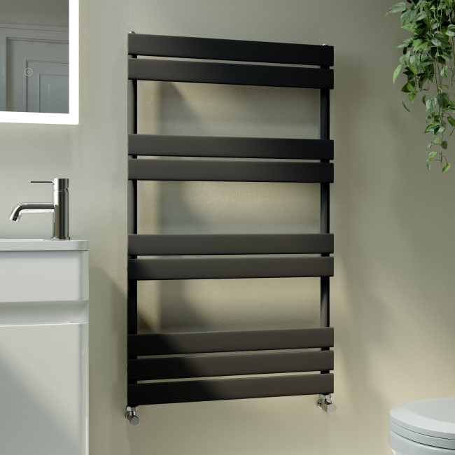 Riace Midnight Black Vertical Flat Towel Rail Radiator 1000x600mm Single Panel 1712 BTU