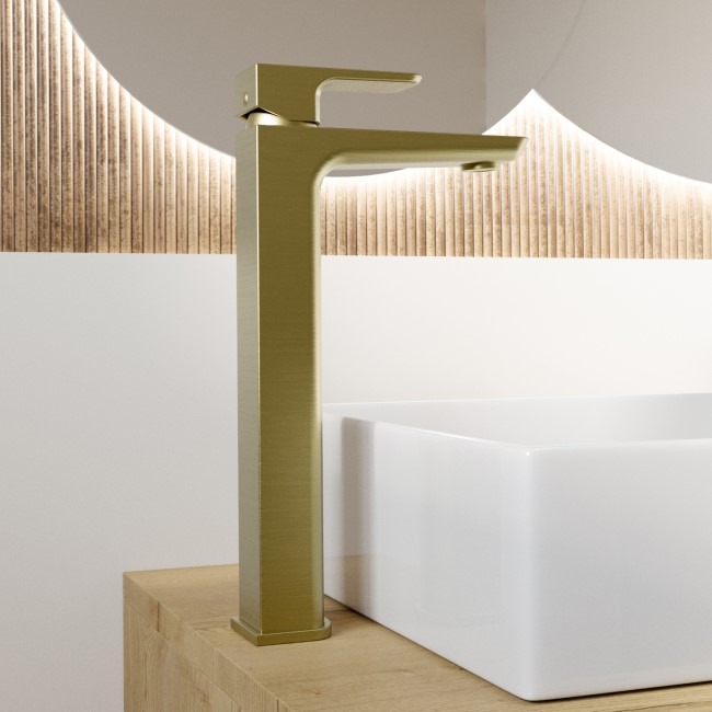 Brushed Brass Tall Basin Mixer - Zana